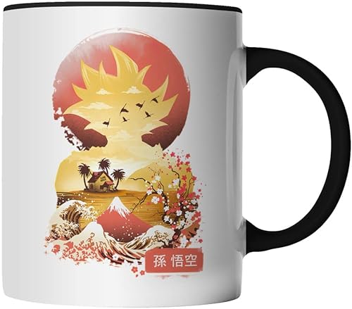 DragonHive Tasse - Goku super saiyajin sunset - beidseitig Bedruckt - Geschenk Idee Kaffeetasse mit Spruch, Keramik 330ml, Tassenfarbe: Schwarz von DragonHive