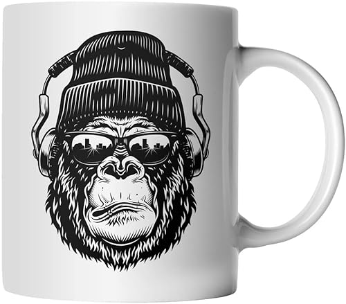 DragonHive Tasse - Gorilla mit Sonnenbrille coole Büro KaffeeTasse - beidseitig Bedruckt - Geschenk Idee Kaffeetasse mit Spruch, Keramik 330ml, Tassenfarbe: Weiß von DragonHive