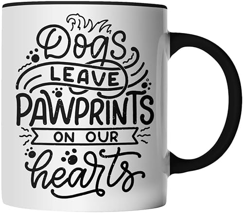 DragonHive Tasse - Hund Dog Hunde - Tasse mit Spruch Dogs leave pawprints on our Heart - beidseitig Bedruckt - Geschenk Idee Kaffeetasse mit Spruch, Keramik 330ml, Tassenfarbe: Schwarz von DragonHive