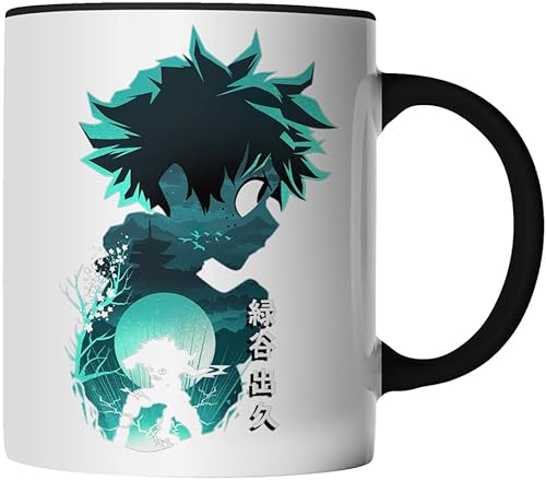 DragonHive Tasse - Izuku Midoriya My Hero Academia Izuku Midoriya Deku 1 - beidseitig Bedruckt - Geschenk Idee Kaffeetasse mit Spruch, Keramik 330ml, Tassenfarbe: Schwarz von DragonHive