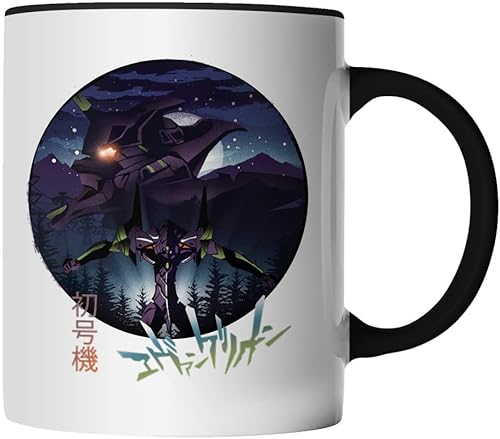 DragonHive Tasse - Neon Genesis Evangelion Anime - beidseitig Bedruckt - Geschenk Idee Kaffeetasse mit Spruch, Keramik 330ml, Tassenfarbe: Schwarz von DragonHive