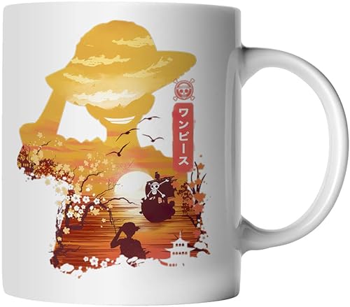 DragonHive Tasse - One Piece Monkey D. Ruffy Anime Manga - beidseitig Bedruckt - Geschenk Idee Kaffeetasse mit Spruch, Keramik 330ml, Tassenfarbe: Weiß von DragonHive