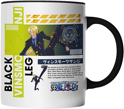 DragonHive Tasse - One Piece Mug Motiv 13 für Anime Manga Fans Motiv Vinsmoke Sanji - beidseitig Bedruckt - Geschenk Idee Kaffeetasse mit Spruch, Keramik 330ml, Tassenfarbe: Schwarz von DragonHive