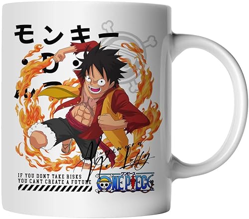 DragonHive Tasse - One Piece Mug Motiv 16 für Anime Manga Fans Motiv Monkey D Luffy Ruffy - beidseitig Bedruckt - Geschenk Idee Kaffeetasse mit Spruch, Keramik 330ml, Tassenfarbe: Weiß von DragonHive