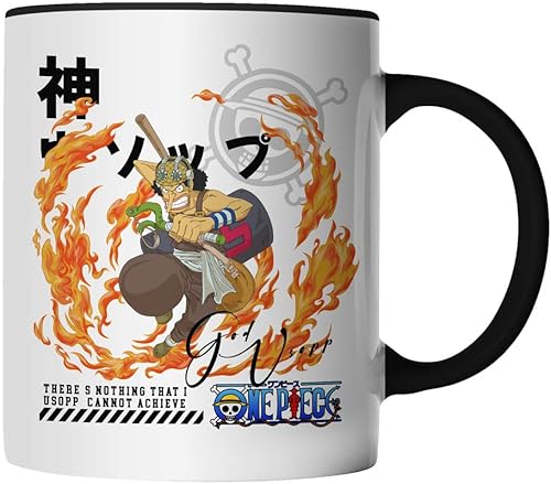 DragonHive Tasse - One Piece Mug Motiv 19 für Anime Manga Fans Usopp Lysop - beidseitig Bedruckt - Geschenk Idee Kaffeetasse mit Spruch, Keramik 330ml, Tassenfarbe: Schwarz von DragonHive