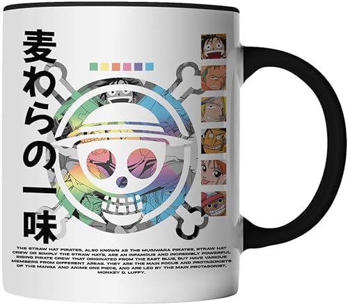 DragonHive Tasse - One Piece Mug Motiv 20 für Anime Manga Fans Motiv Monkey D Luffy Ruffy Nami Zorro Usopp - beidseitig Bedruckt - Geschenk Idee Kaffeetasse, Keramik 330ml, Tassenfarbe: Schwarz von DragonHive