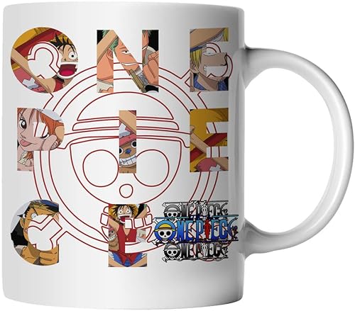 DragonHive Tasse - One Piece Mug Motiv 21 für Anime Manga Fans Motiv Monkey D Luffy Ruffy Nami Zorro Usopp - beidseitig Bedruckt - Geschenk Idee Kaffeetasse, Keramik 330ml, Tassenfarbe: Weiß von DragonHive