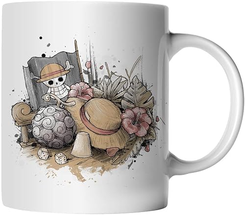 DragonHive Tasse - One Piece Mug Motiv 23 für Anime Manga Fans Motiv Monkey D Luffy Ruffy Nami Zorro Usopp - beidseitig Bedruckt - Geschenk Idee Kaffeetasse, Keramik 330ml, Tassenfarbe: Weiß von DragonHive