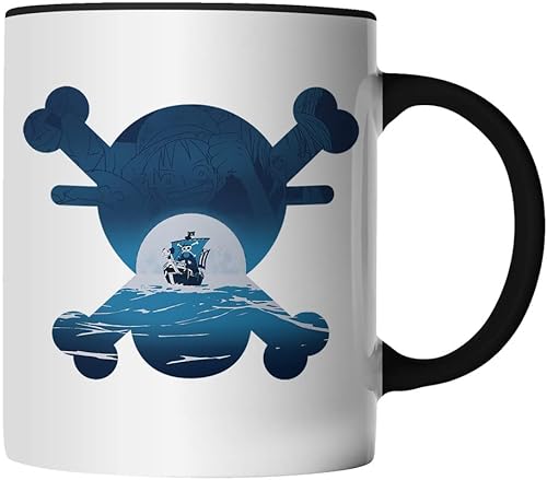 DragonHive Tasse - One Piece Mug Motiv 24 für Anime Manga Fans Motiv Monkey D Luffy Ruffy Nami Zorro Usopp - beidseitig Bedruckt - Geschenk Idee Kaffeetasse, Keramik 330ml, Tassenfarbe: Schwarz von DragonHive