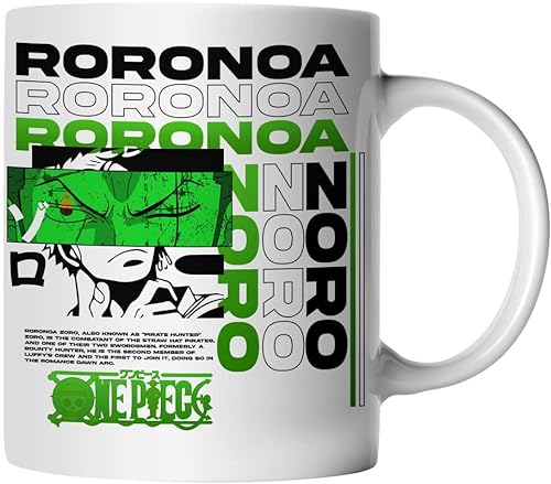 DragonHive Tasse - One Piece Mug Motiv 3 für Anime Manga Fans Motiv Roronoa Zoro - beidseitig Bedruckt - Geschenk Idee Kaffeetasse mit Spruch, Keramik 330ml, Tassenfarbe: Weiß von DragonHive