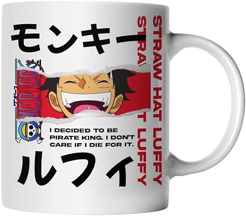 DragonHive Tasse - One Piece Mug Motiv 5 für Anime Manga Fans Motiv Monkey D Luffy Ruffy - beidseitig Bedruckt - Geschenk Idee Kaffeetasse mit Spruch, Keramik 330ml, Tassenfarbe: Weiß von DragonHive