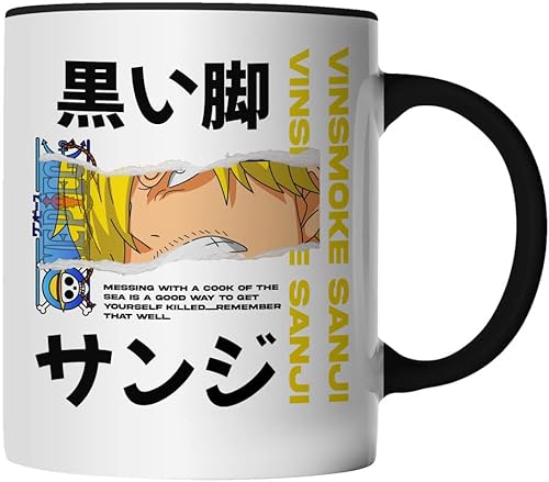 DragonHive Tasse - One Piece Mug Motiv 7 für Anime Manga Fans Motiv Vinsmoke Sanji - beidseitig Bedruckt - Geschenk Idee Kaffeetasse mit Spruch, Keramik 330ml, Tassenfarbe: Schwarz von DragonHive