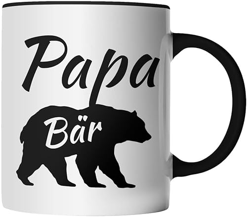 DragonHive Tasse - Papa Bär Bear Vatertag Vater - Geschenk Idee Kaffeetasse mit Spruch, Keramik 330ml, Tassenfarbe: Schwarz von DragonHive