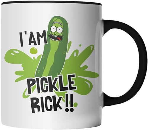 DragonHive Tasse - Rick and Morty Pickle-Rick Gurken Solenya lustig - beidseitig Bedruckt - Geschenk Idee Kaffeetasse mit Spruch, Keramik 330ml, Tassenfarbe: Schwarz von DragonHive