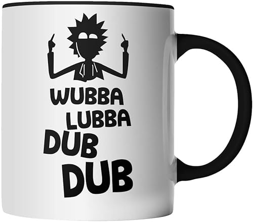 DragonHive Tasse - Rick and Morty Wubba Lubba Dub Dub - beidseitig Bedruckt - Geschenk Idee Kaffeetasse mit Spruch, Keramik 330ml, Tassenfarbe: Schwarz von DragonHive