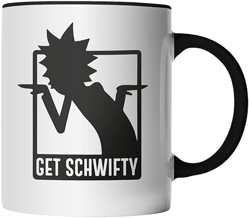 DragonHive Tasse - Rick and Morty get Schwifty lustig - beidseitig Bedruckt - Geschenk Idee Kaffeetasse mit Spruch, Keramik 330ml, Tassenfarbe: Schwarz von DragonHive