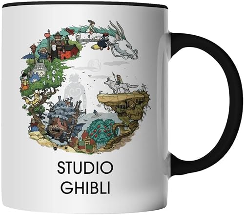 DragonHive Tasse - Studio Ghibli Motiv 1 - beidseitig Bedruckt - Geschenk Idee Kaffeetasse mit Spruch, Keramik 330ml, Tassenfarbe: Schwarz von DragonHive