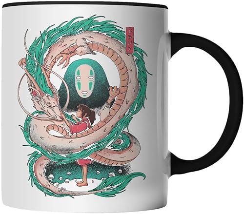 DragonHive Tasse - Studio Ghibli Motiv 2 - beidseitig Bedruckt - Geschenk Idee Kaffeetasse mit Spruch, Keramik 330ml, Tassenfarbe: Schwarz von DragonHive