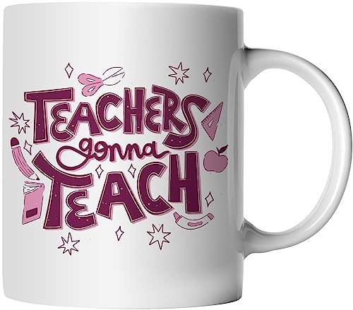 DragonHive Tasse Teachers gonna Teach Lehrer Lehrerin Schule - beidseitig Bedruckt - lustige Geschenk-Idee Kaffeetasse mit Spruch Keramik 330ml Farbe: Weiß von DragonHive