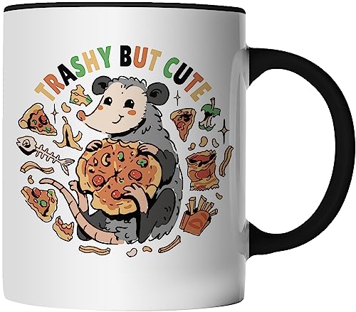 DragonHive Tasse Trashy but Cute Freundin Lustige Opossum Tasse - Hochwertige Keramik Kaffeetasse für Tierliebhaber Geschenkidee Teebecher Bürotasse Keramik 330ml Farbe: Schwarz von DragonHive