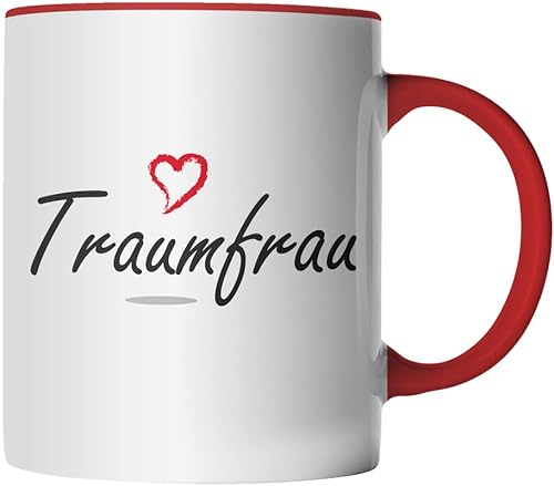 DragonHive Tasse - Traumfrau mit Herz Freundin Freund Pärchen liebe dich - beidseitig Bedruckt - Geschenk Idee Kaffeetasse mit Spruch, Keramik 330ml, Tassenfarbe: Rot von DragonHive