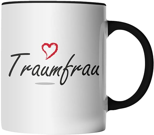 DragonHive Tasse - Traumfrau mit Herz Freundin Freund Pärchen liebe dich - beidseitig Bedruckt - Geschenk Idee Kaffeetasse mit Spruch, Keramik 330ml, Tassenfarbe: Schwarz von DragonHive