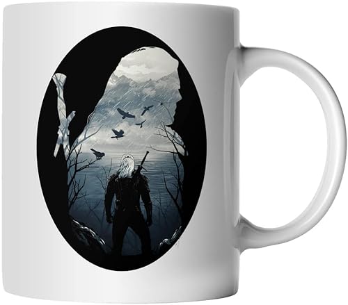 DragonHive Tasse - Witcher wild hunt Geralt - beidseitig Bedruckt - Geschenk Idee Kaffeetasse, Keramik 330ml, Tassenfarbe: Weiß von DragonHive
