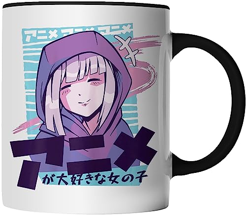 DragonHive Tasse mit Spruch - Anime Girl - beidseitig Bedruckt - Geschenk-Idee Idee Kaffeetasse, Keramik 330ml, Tassenfarbe: Schwarz von DragonHive
