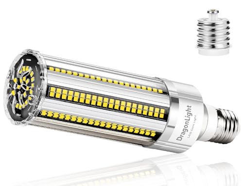 DragonLight 2024 Neueste 50W Superhell Mais Licht LED Glühbirne Lüfterlos(Ersetzt 350Watt) - E27 LED Lampe mit E40 Adapter - 6000K Kaltweiß 6,000 Lumens - Gut für geschlossene Leuchten von DragonLight