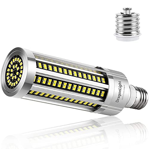 DragonLight 50W Superhell Mais Licht LED Glühbirne Lüfterlos(Ersetzt 350Watt) - E27 LED Lampe mit E40 Adapter - 6000K Kaltweiß 6,000 Lumens für Gebiet Beleuchtung - Garage Werkstatt Straßenleuchte von DragonLight