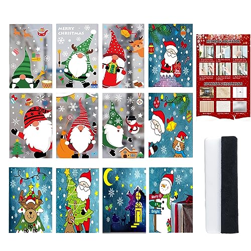 12 Blatt Weihnachten Fenstersticker Doppelseitige Wiederverwendbare Statisch Haftende PVC Aufkleber für Glasfenster Weihnachten Dekoration, 20x30cm von DragonX2