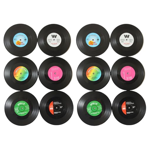 12 StüCk Retro Vinyl Schallplatten Untersetzer Isolierte Kaffee GeträNke Untersetzer FüR Tassen Tisch Bar Glas GläSer, Durchmesser 10,7 cm von DragonX2