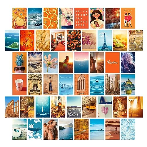 50 StüCk Boho Aesthetic Pictures Wandcollage-Set Wandcollage Kit Orange Aesthetic Room Decor Preppy Room Decor FüR MäDchen Teenager Vintage Orange Boho Wanddruck-Kit Kleine Poster Raum Schlafzimmer von DragonX2