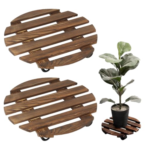 DragonX2 2er Pflanzenroller Rund Rollbrett Pflanzen Blumenroller blumentopf außen Rollbrett rund Ø 30 cm, Braun für Außen- und Innenbereich (30CM) von DragonX2