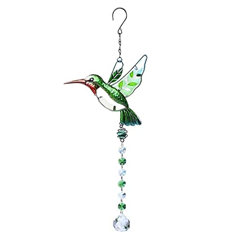 Kolibri Deko Kristall SonnenfäNger Ornament SonnenfäNger Kristall SonnenfäNger FüR Den Garten Vogel Fensteraufkleber Zum Schutz Gegen Vogelschlag FüR Zuhause, Windows, Gartendekoration, 42cm (Grün) von DragonX2