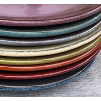 Keramik Salat - Oder Sandwich-Teller-Set Von Acht Rad Geworfen Kleine Teller Auf Bestellung von DragonflyPotteryCom