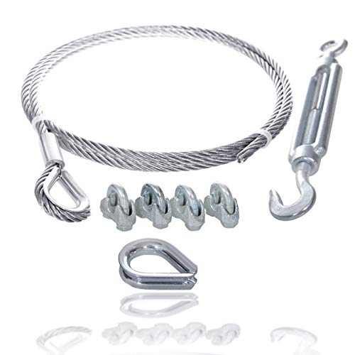 Drahtseile24 Drahtseil Set mit 4x Drahtseilklemmen, 1x Kauschen & 1x Seilspanner | Drahtseil spannen | Ø3mm | 5m von Drahtseile24