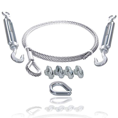 Drahtseile24 Drahtseil Set mit 4x Drahtseilklemmen, 1x Kauschen & 2x Spannschlössern | Stahlseil spannen | Ø3mm | 4m von Drahtseile24