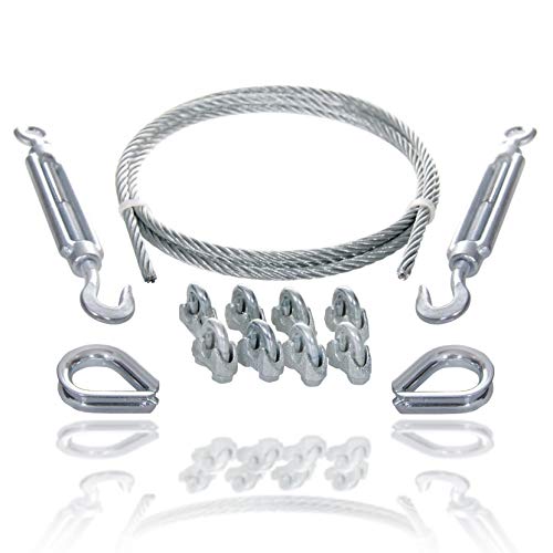 Drahtseile24 Drahtseil Set mit 8x Seilklemmen, 2x Kauschen & 2x Seilspanner | Drahtseil spannen | Ø3mm | 8m von Drahtseile24