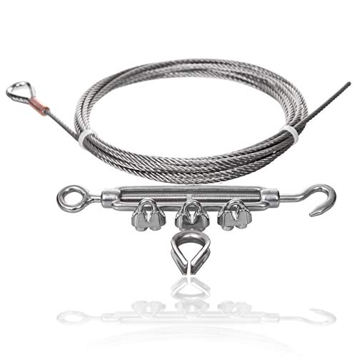 Drahtseile24 Edelstahlseil Set mit 3x Seilklemmen, 1x Kausche und 1x Drahtseilspanner | Edelstahl Drahtseil spannen | Ø4mm | 1,5m von Drahtseile24