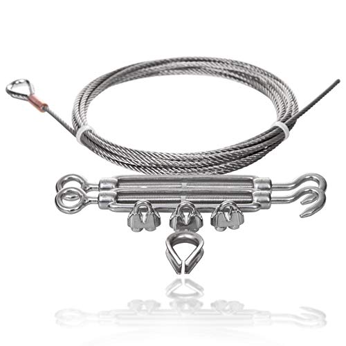 Drahtseile24 Edelstahlseil Set mit 3x Seilklemmen, 1x Kausche & 2x Seilspanner | Edelstahlseil Spannsystem | Ø2mm | 2m von Drahtseile24