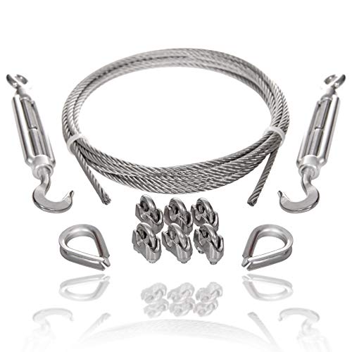 Drahtseile24 Edelstahlseil Set mit 6x Seilklemmen, 2x Seilkauschen und 1x Seilspanner Edelstahl | Spannsystem | Ø6mm | 10m von Drahtseile24