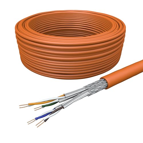 Draka Netzwerkkabel Patchkabel LAN Kabel Flexibel Cat 7 S/FTP PiMF LSZH Halogenfrei AWG 26/7 Installationskabel Datenkabel PoE 100% Kupfer UC900 Flex 10Gbit/s (Orange, 100m) von Draka