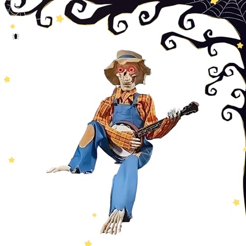 Dranng Halloween Skelett Dekoration - Halloween Skelette Mit Banjospiel Und Leuchtenden Augen - Deko Mit Musik Beweglichen Gelenken Leuchtenden Augen Für Party Gruselhaus Vorgarten von Dranng