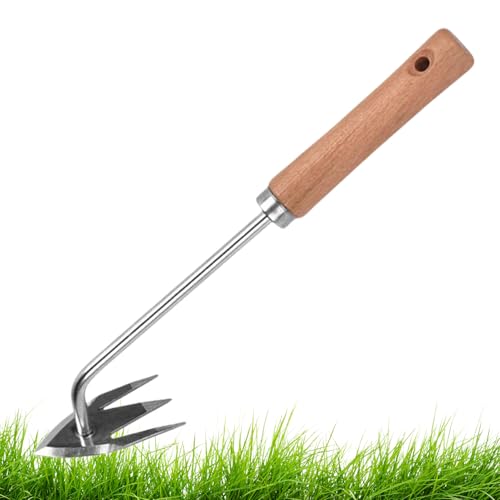 Dranng Hand Weeder | Unkrautzieher Handgerät - Ergonomischer Griff mit 3 Zinken zum Entfernen von Unkraut & Gras für Gemüsebeete, Blumenbeete, Rasen & Gartenbereich von Dranng