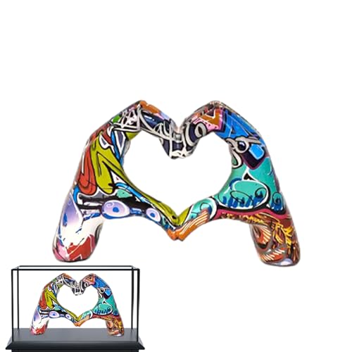 Dranng Herz Hände Skulptur, Bunte Graffiti Liebesgesten Statuen Ornament, Neuartige Harz Herzform Skulptur Ornament Für Wohnzimmer Hochzeitsdekoration von Dranng