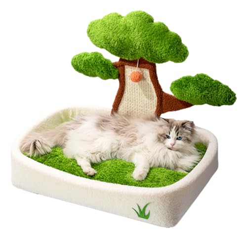 Dranng Kleines Katzenbett - Katzen Nest Mit Kratzbrett Und Plüschball Im Mit Kiefernoptik,Abnehmbar Waschbar Schlafhaus Für Winter Auto Schlafzimmer Wohnzimmer,Für Wohnzimmer Schlafzimmer Und Auto von Dranng