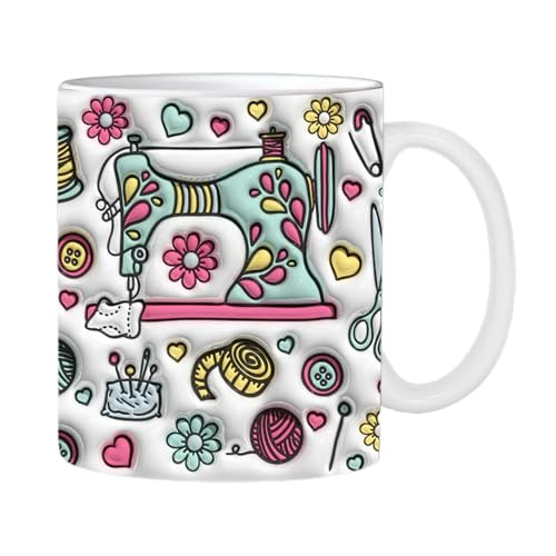 Dranng Lustige Kaffeetasse,Blumenbedruckte Quiltmaschinen-Kaffeetasse für Nähliebhaber - Flach bedruckte Wasserbecher aus Keramik für Milch, Tee, Kaffee, Wasser Dranng Lustige Kaffeetasse,Blumenbedruckte Quiltmaschinen-Kaffeetasse für Nähliebhaber - Flach bedruckte Wasserbecher aus Keramik für Milch, Tee, Kaffee, Wasser von Dranng