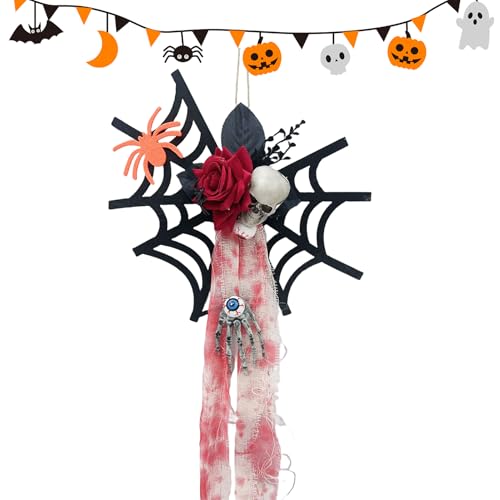 Dranng Spinnendekoration - Dekoration für Spukhaus inklusive Spinne und Schädel | Gruselige Dekoration Halloween Deko Für Haus Tür Fenster Wand Fest von Dranng