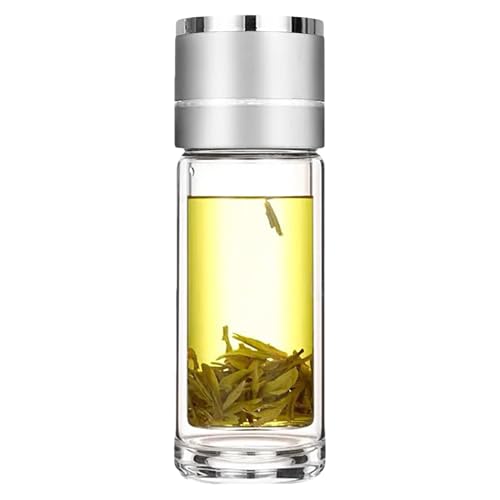 Dranng Wasserflasche Glas - Glasflasche Mit Trennstück Für Tee Im Auto - Auslaufsichere wiederverwendbare Teetasse tragbare doppelschichtige Reisebecher für Zuhause Schreibtisch und täglichen von Dranng